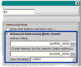 Choose the "Advanced Addressing Mode" and specify the starting CSI address and address mask.  Set the appropriate "Lane Sensitivity".