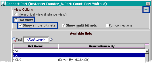 Connection browser showing "vcc" and "gnd".