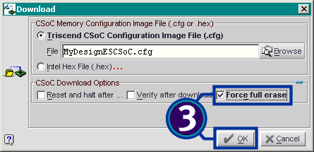 Check "Force full erase" then "OK".