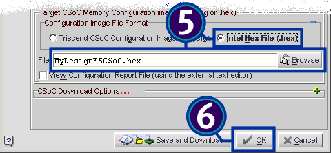 Choose "Intel Hex File (.hex)" and then specify the output file location.  Finally, click "OK".