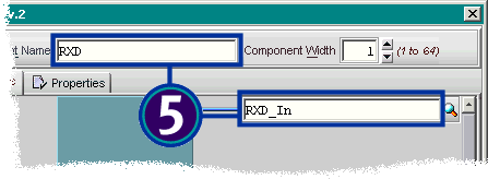 Enter "RXD" for the Component Name and "RXD_In" for the connection name.